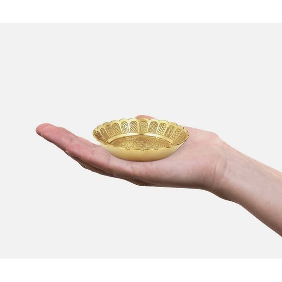 Pack Of 3 Designer Pure Brass Nakshi Plate for Puja/Diwali/Bhog Thali 2 inch - Picture 3 of 8